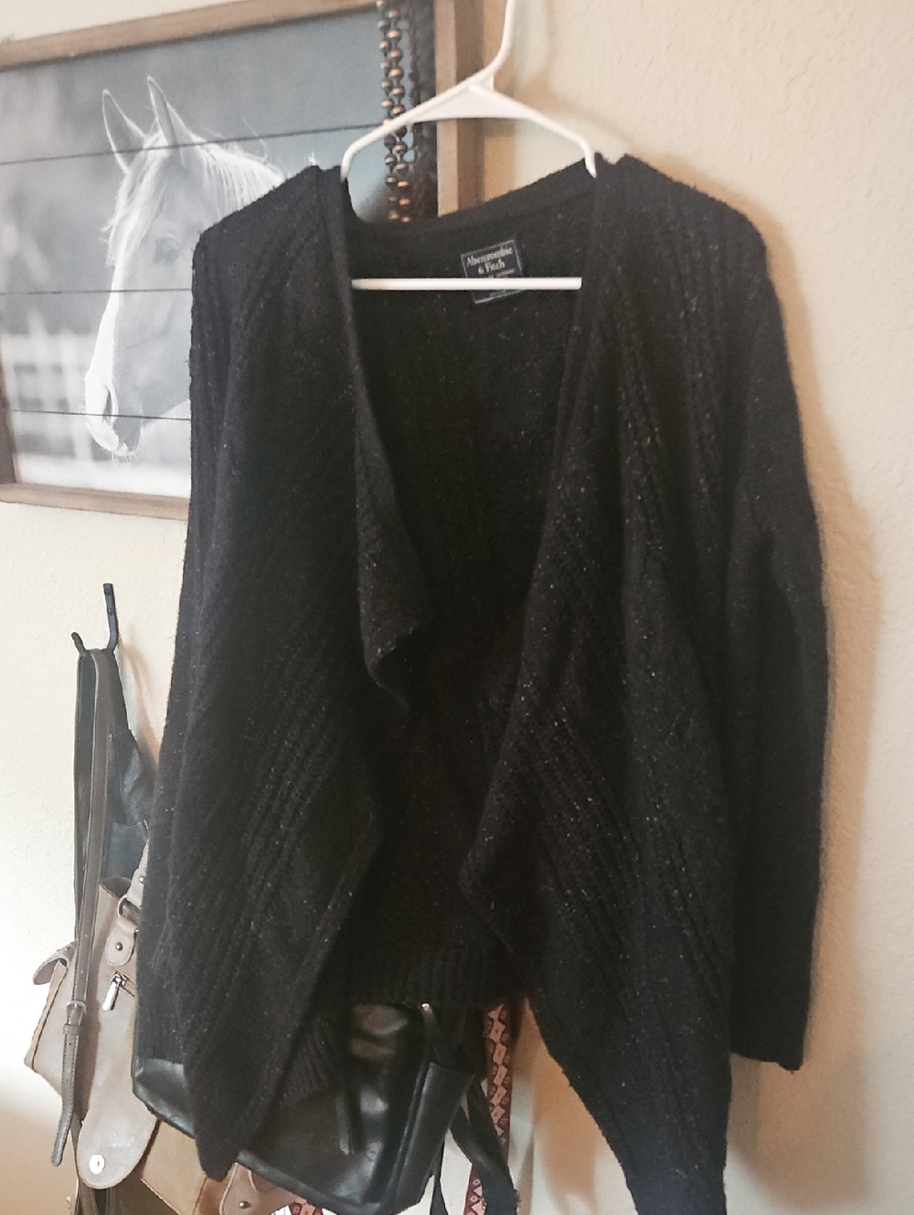 Abercrombie & Fitch Black Open-Front Knit Cardigan
